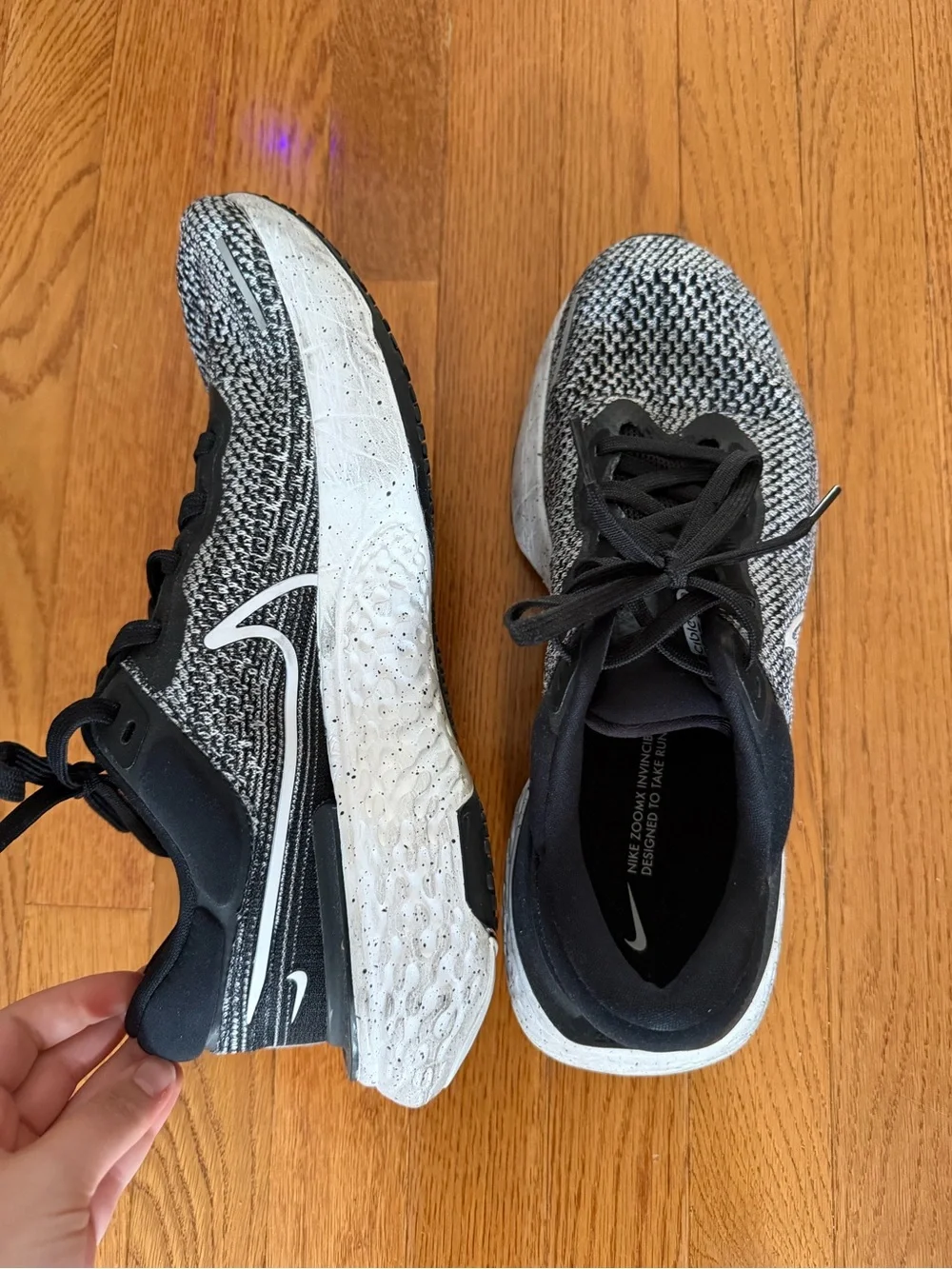 Nike Black and White Flyknit Running Shoe Interior